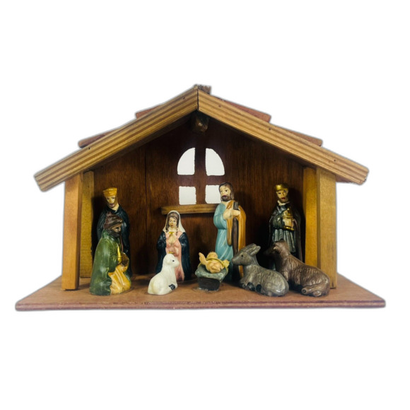 Vintage Creche Natvity Set Porcelain Mounted - Picture 1 of 10